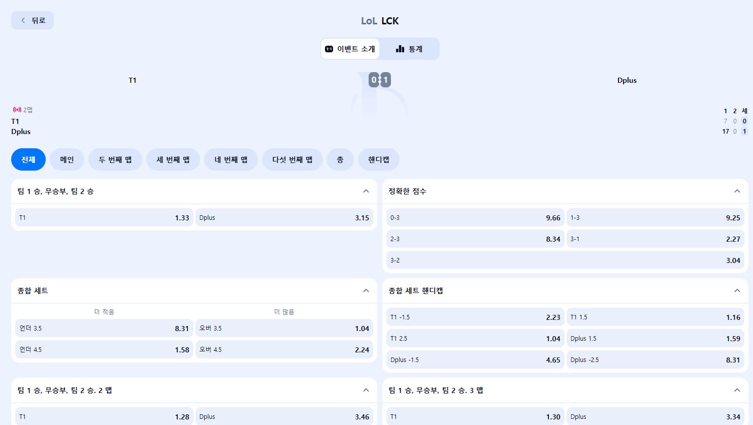리그 오브 레전드(롤) 배당판