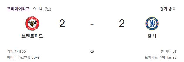 브렌트퍼트 vs 첼시 무승부